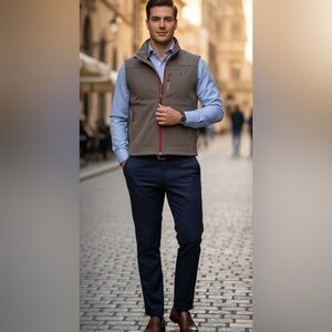 STATE Gray and Red Vest with High Collar